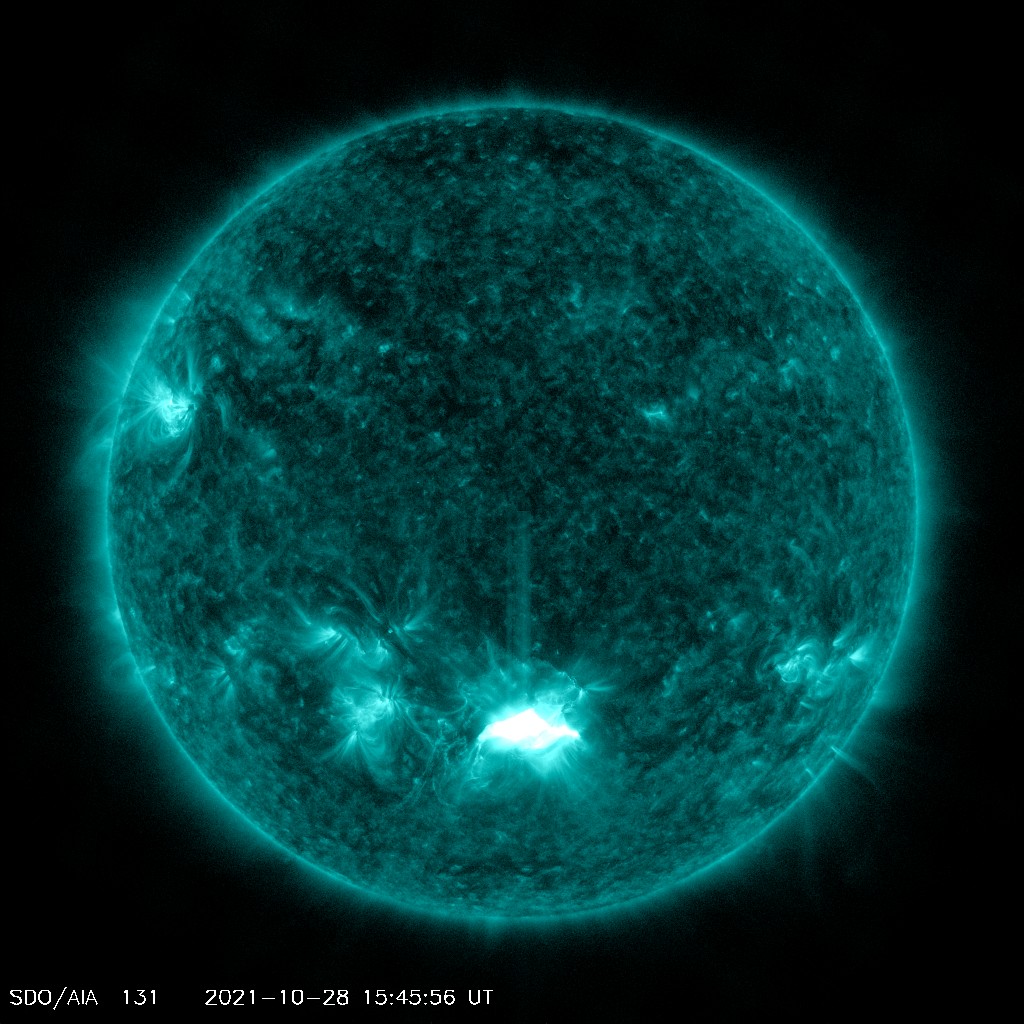 An SDO-AIA image of the solar disc showing the Solar Flare from active region AR12887 on the 28th October 2021.