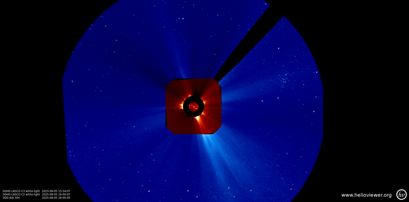 Coronal mass ejection observed by the Large Angle and Spectrometric COronagraph (LASCO) imagery. Credit: NASA & ESA. 
