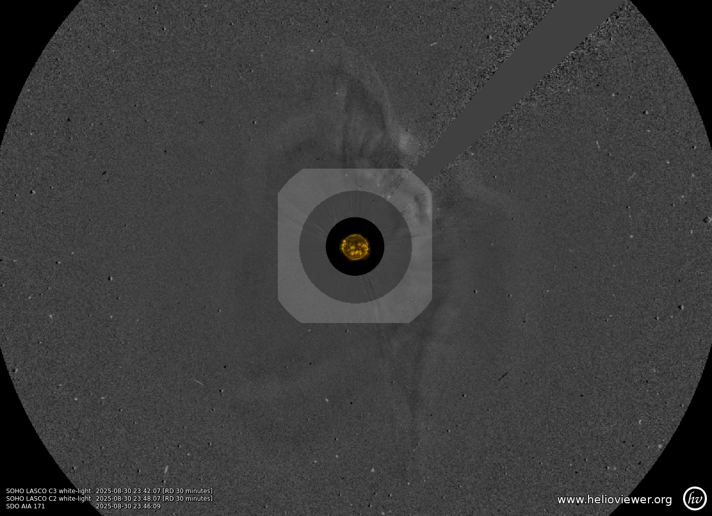 SDO AIA 171 shows an M2.7-class flare on 30th August 2025. Credit: Solar Dynamic Observatory. 